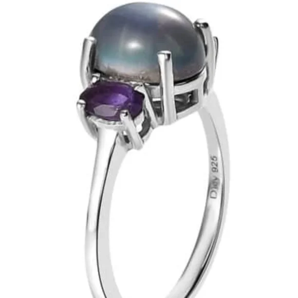 Aurora Moonstone & Amethyst Ring Platinum over Sterling Silver Sz 8! 💫 - Picture 6 of 7